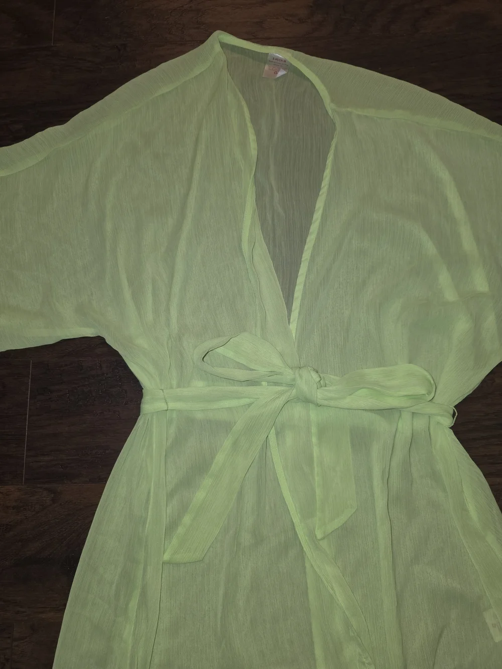 No Boundaries Light Lime Sheer Tie-Waist Swim Cover-Up